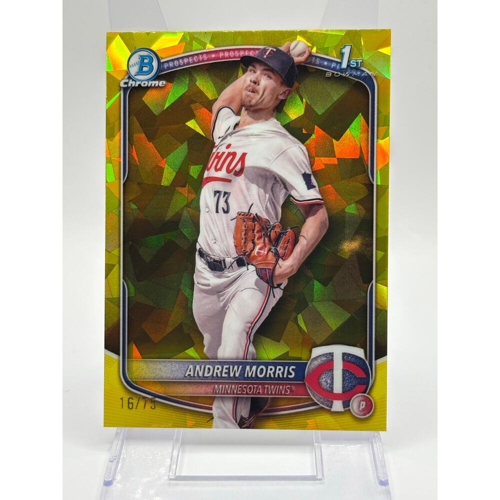 2025 Bowman Chrome Sapphire Andrew Morris 1st Yellow Refractor 16/75 SP Twins